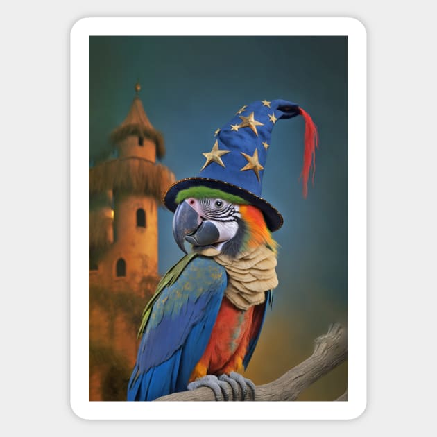 Macaw Parrot Wizard Hat Sticker by candiscamera